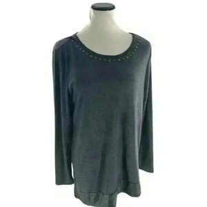 French Laundry Women's Long Sleeve Top  Extra Soft Charcoal Gray Shirt Size XL